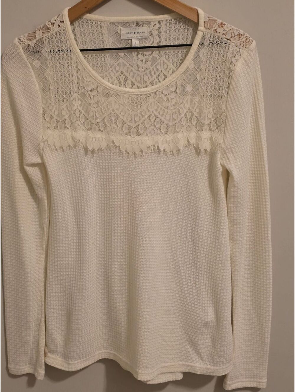 Lucky Brand Women's Cream Lace Detail Long Sleeve Top Size S
